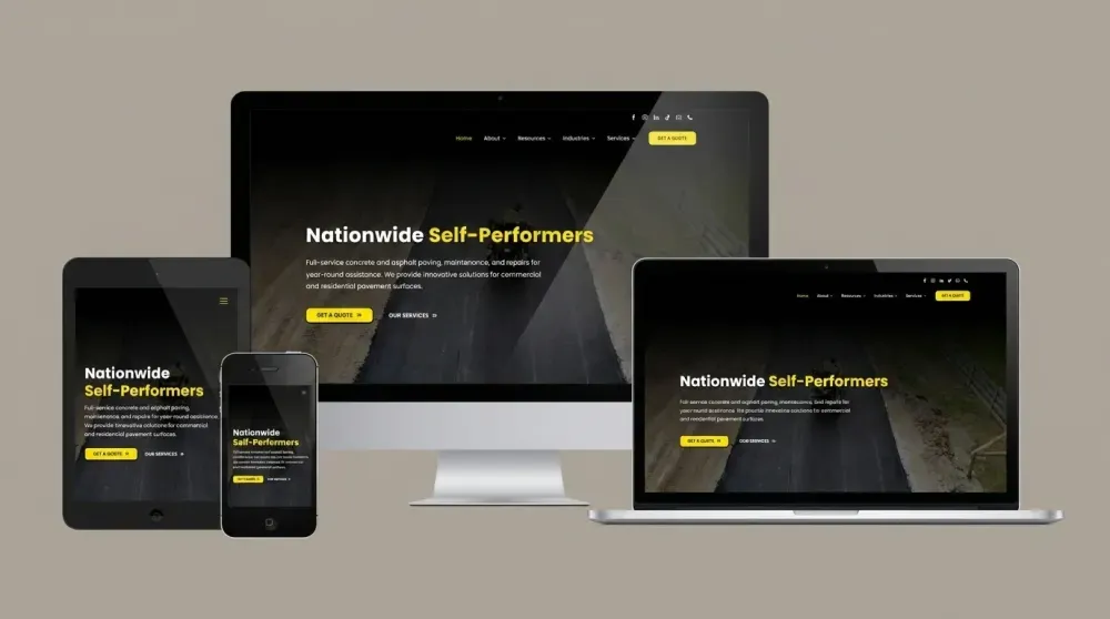 Modern home energy audit and weatherization contractor website design layout on tablet and mobile