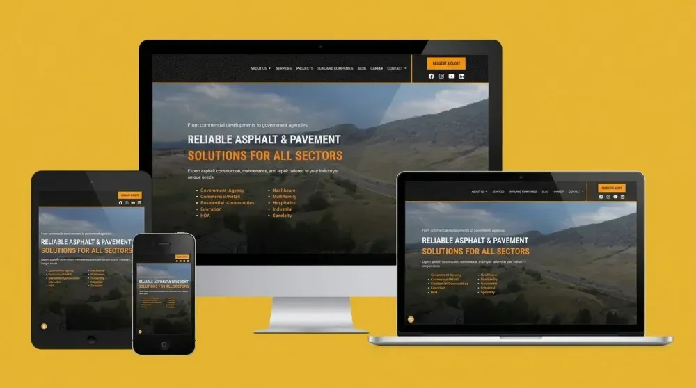 Commercial and residential remodeling company website design displayed across multiple devices